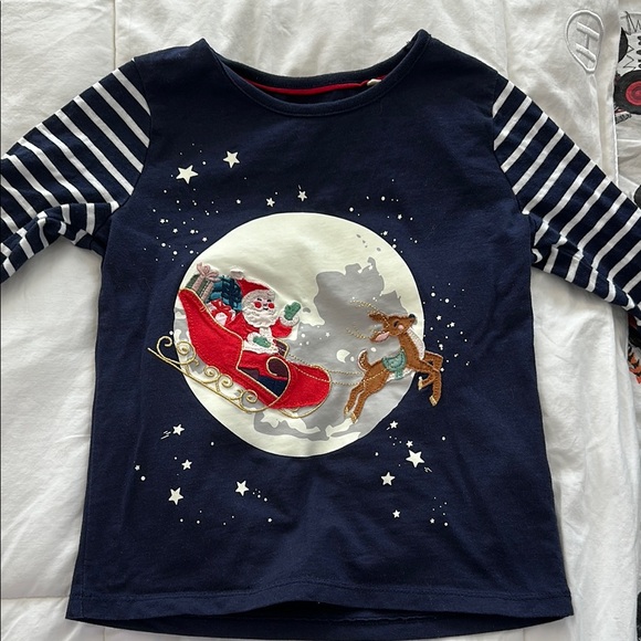 Navy Blue Kids Shirt with Santa and Reindeer Design - Picture 1 of 2